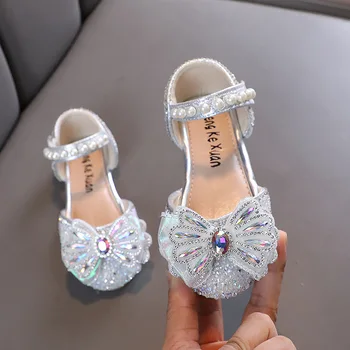 Новые сандалии с блестками для девочек, летние милые туфли принцессы с бантом, сандалии для маленьких девочек, детская обувь для выступлений H976