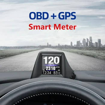 Универсальный датчик индикации автомобиля HUD OBD2 GPS Спидометр Двухсистемная сигнализация превышения скорости двигателя миль в час Об/мин Аксессуары для одометра