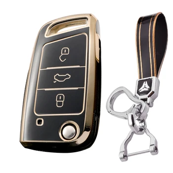 Защитный чехол для ключей автомобиля Volkswagen Golf7 MK7 Tiguan Passat/Для Seat Ibiza Leon/Для Skoda Octavia Чехол Для ключей с 3 Кнопками