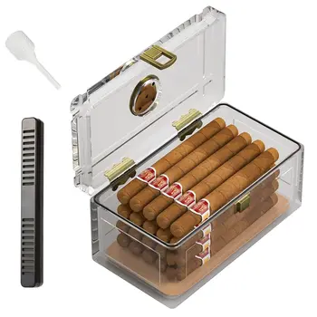 Акриловый Хьюмидор для сигар с бумажной коробкой для хьюмидора из кедрового дерева, Гигрометр, увлажнитель, Портсигар для 15-20 Курительных принадлежностей