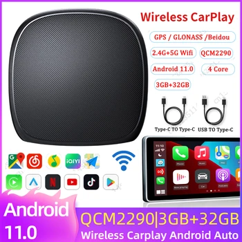 CarPlay Ai Box 3 + 32 ГБ QCM2290 4-Ядерный ПРОЦЕССОР Android 11,0 Встроенный GPS Беспроводной Carplay Android Auto Для Toyota Volvo VW Kia Benz MG
