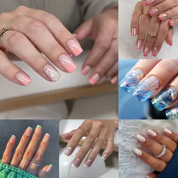 Французские накладные ногти Модный Цветок одуванчика Цветочные блестки Aurora Типсы для ногтей Съемное полное покрытие Поддельные наконечники DIY