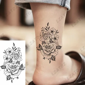 Временные татуировки в виде цветка розы своими руками Для женщин Взрослых Реалистичный Пион Тюльпан Флора Поддельная Татуировка для ног Переводимая Водой Наклейка Татуировки