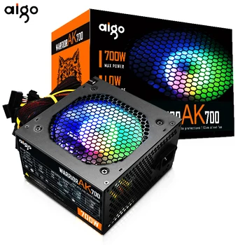 Блок Питания Aigo AK 700W PC PSU Черный Игровой Бесшумный 120-мм rgb Вентилятор 24pin 12V ATX Для настольного компьютера для BTC