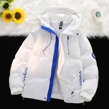 Популярная мужская хлопчатобумажная одежда Зимняя хлопчатобумажная куртка с капюшоном 2023 года, Новый Модный бренд, теплое хлопчатобумажное пальто свободного кроя
