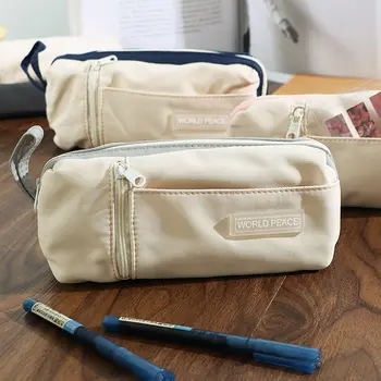 Однотонная сумка для ручек большой емкости, Канцелярская сумка, Новая популярная коробка для канцелярских принадлежностей для учащихся средней школы, Пенал, чехол для карандашей, милый