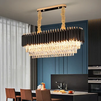 Роскошные светодиодные хрустальные люстры овального дизайна, Черные Подвесные светильники для гостиной, столовой, подвесной светильник Kithcen