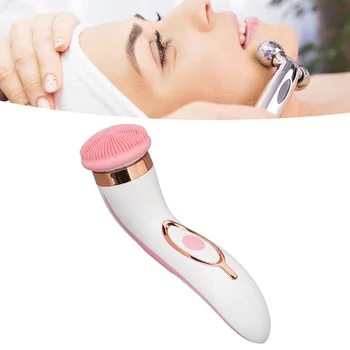 Электронная щетка для лица, роликовая массажная щетка для снятия усталости, силиконовая головка, жадеитовый камень, водонепроницаемая скребковая щетка для лица, розовый