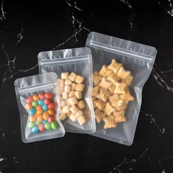 100 шт./упак. Yuxi Прозрачная упаковка Матовый пластиковый пакет с плоским дном Самоуплотняющийся пакет Пакеты для упаковки конфет и пищевых продуктов
