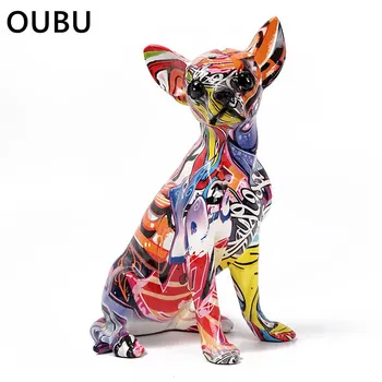 Граффити из смолы OUBU, Скульптура собаки Чихуахуа, Статуя животного, поп-арт, современные предметы, Домашняя полка для гостиной, Стеллаж для предметов декора.