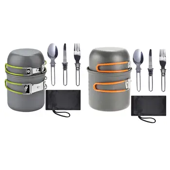 Легкий набор кастрюль для кемпинга, алюминиевая посуда для бивуака -, столовая посуда, столовые приборы, кастрюля, сковорода