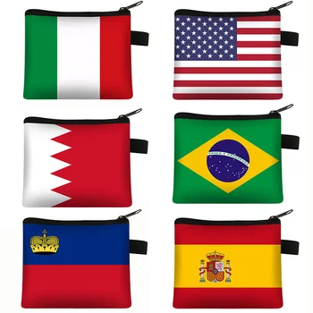 Женский кошелек для монет с принтом национального флага Испании/Бразилии/Италии, денежные мешки Саудовской Аравии, мини-сумочка с рисунком, милые подарочные сумки для монет