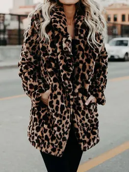 Осеннее Леопардовое пальто из искусственного меха, женское Длинное зимнее пальто, женская теплая женская меховая куртка, женское Плюшевое пальто, верхняя одежда 2023 WFR1987
