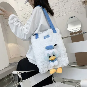 2023 Disney Donald Duck Kawaii Мультяшная плюшевая сумка на одно плечо для девочек Осенне-зимняя повседневная сумка-тоут большой емкости для пригородных поездок