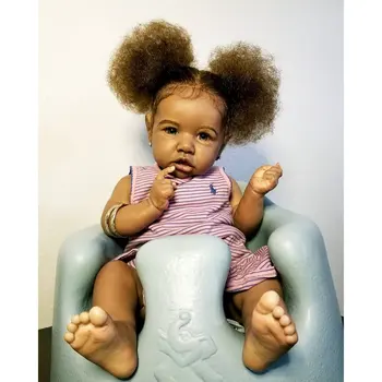 55 СМ Возрожденная афроамериканская кукла Саския, полностью виниловое тело девушки, моющиеся волосы с корнем вручную, Темная кожа, Куколка для детей В подарок
