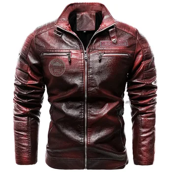 Осенне-зимняя мужская кожаная куртка со стоячим воротником, куртка из искусственной кожи в стиле панк, мотоциклетная куртка, плюшевая кожаная куртка пилота