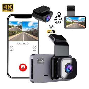 Автомобильный Видеорегистратор 4K + 1080P Передняя И Задняя Камера WiFi GPS Dash Cam Видеорегистратор Для Вождения Заднего Вида Черный Ящик Парковочный Монитор Ночного Видения