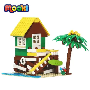 MOOXI City Seaside Hut 296 шт., кирпичи, MOC Street View, Совместимые модели, Фигурки, Строительные блоки, Детские игрушки для детского подарка