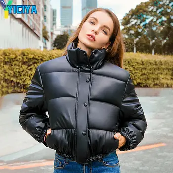 Кожаная куртка-пуховик YICIYA, короткая женская куртка-бомбер, теплая, утолщенная зима, высококачественные университетские женские куртки-американки, пальто y2k