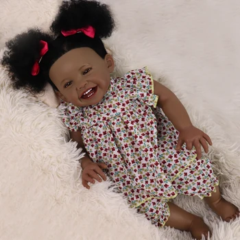 22-дюймовые куклы Reborn Baby Dolls Черные афроамериканские куклы-реалистички для новорожденных девочек из мягкой ткани, туловище, конечности, утяжеленная кукла