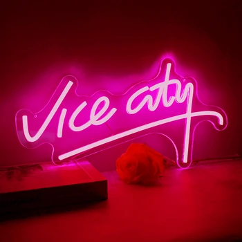 Светодиодные неоновые вывески Vice City Розовые буквы Игровая комната с питанием от Usb Бар Декор для вечеринок Домашняя Аркада Витрины магазинов Украшение стен