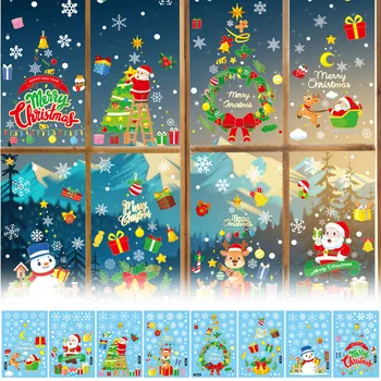 Рождественские украшения, наклейки на окна, Санта-Клаус, Рождественская елка, Наклейки на стены, рождественские наклейки, наклейки на окна