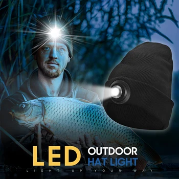 Лампа для вязаной шапки, простая в использовании, теплая и модная охотничья шапка на открытом воздухе, шапка-бини со светодиодной подсветкой, теплая вязаная шапка для рыбалки