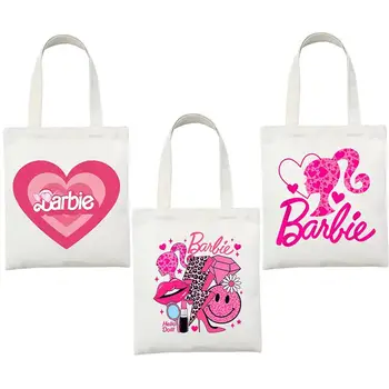 Женская парусиновая сумка Kawaii Barbie, портативная сумка для покупок с принтом куклы аниме, модные пляжные сумки через плечо большой емкости, подарок