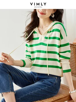 Ярко-зеленый полосатый свитер, толстовки с капюшоном для женщин 2023, осенние трикотажные топы с капюшоном и длинным рукавом, Повседневные свободные джемперы, одежда 72110