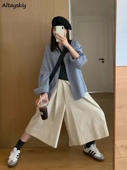 Широкие брюки Женские в Японском стиле, популярные в летнем колледже, чистые дышащие брюки для отдыха в винтажном стиле Harajuku, молодые простые брюки Унисекс BF