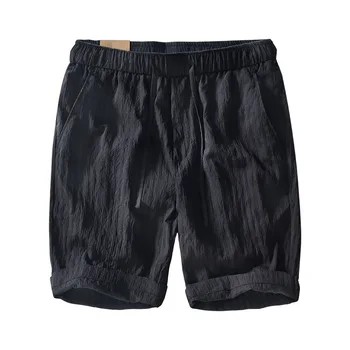 L8242 Летние модные мужские однотонные простые базовые шорты в Японском стиле Премиум-класса, удобные Повседневные свободные брюки средней длины с эластичной резинкой на талии.