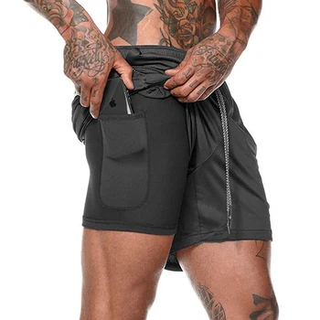 Мужские спортивные шорты для бега 2 В 1, двухслойные спортивные шорты для фитнеса, бодибилдинга, тренировок, мужские джоггеры, короткие брюки