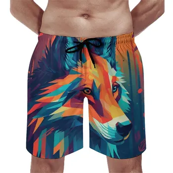 Пляжные шорты Wolf Классические плавки Абстрактная иллюстрация Мужские шорты быстрого высыхания Hot Plus Size Board Short Pants