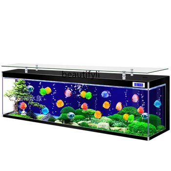Новый усовершенствованный ТВ-шкаф из сверхбелого стекла, встроенный аквариум для рыб в маленькой гостиной, экологический аквариум