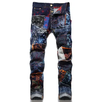 Мужские узкие эластичные джинсы в европейском стиле хип-хоп, мужские прямые джинсовые брюки, узкие синие роскошные джинсы на пуговицах для мужчин