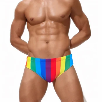 WK174 bright rainbow сексуальные мужские купальники с низкой талией, плавательные трусы, плавки, бикини, новые летние купальники для пляжа и бассейна, горячие мужские купальники