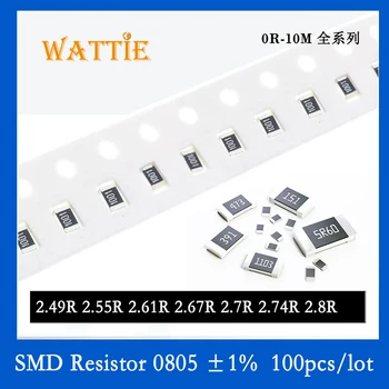SMD резистор 0805 1% 2.49R 2.55R 2.61R 2.67R 2.7R 2.74R 2.8R 100 шт./лот микросхемные резисторы 1/8 Вт 2.0 мм * 1.2 мм