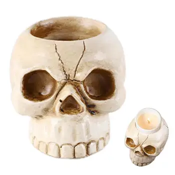 Подсвечник с черепом, подсвечник из смолы, подставка для чайного светильника Artcraft Skeleton, орнамент в виде черепа для создания жуткой атмосферы, Устойчивая свеча