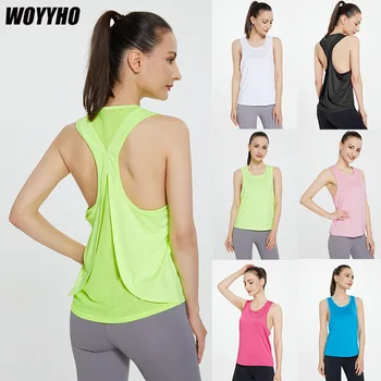 Рубашка для йоги WOYYHO, женская рубашка для спортзала, быстросохнущие спортивные рубашки, топ для спортзала на спине, женская рубашка для фитнеса, спортивный топ без рукавов, жилет для йоги