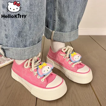 Sanrio Melody / летние новые дышащие розовые парусиновые туфли Y2k, универсальные студенческие туфли на толстой подошве, милые мультяшные аксессуары, кроссовки
