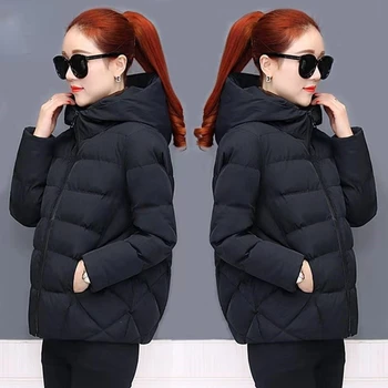 Модная короткая женская куртка, зимняя верхняя одежда с подкладкой, утепленная, с капюшоном, Свободные ветрозащитные теплые пальто, женские пуховики