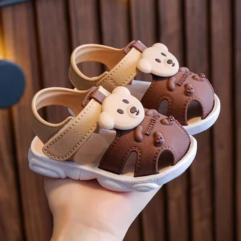 Сандалии унисекс для маленьких мальчиков и девочек 2023 Летние Пляжные туфли с закрытым носком для малышей, первые ходунки для новорожденных, Дышащие Сандалии для ребенка