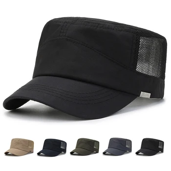 Хлопковые военные кепки, Плоская кепка, мужская сетчатая кепка, уличная быстросохнущая летняя шляпа, бейсболка Trucker Snapback, Армейская кепка Gorras