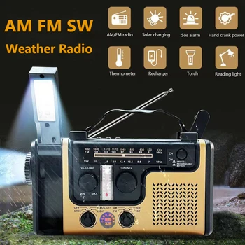 AM FM SW Ручное Кривошипное Радио SOS Сигнализация Bluetooth-совместимое Солнечное Ручное Кривошипное Радио Светодиодный Фонарик USB Chargiing для Кемпинга на открытом воздухе