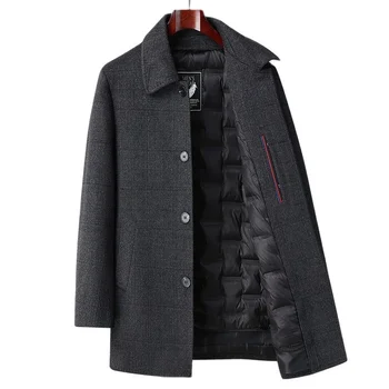 2023 Новое поступление, зимнее шерстяное пальто с подкладкой из белого утиного пуха высшего качества, мужское утолщенное теплое пальто, размер M-4XL 9915