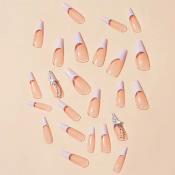Накладные ногти с 3D-орнаментом в виде бабочки, глянцевый Белый цвет и стразы, искусственные ногти для любителей маникюра на каждый день, домашние поделки