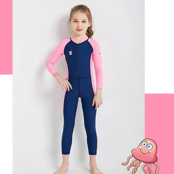 Детская одежда для дайвинга и серфинга, цельный костюм для дайвинга и серфинга с длинными рукавами, защита от ультрафиолета на молнии, Прочные уличные аксессуары
