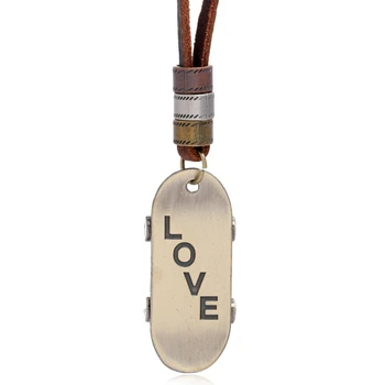 Простое винтажное регулируемое кожаное ожерелье с подвеской LOVE scooter для пар