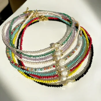 Vlen 2023 Ожерелье из Пресноводного Жемчуга для Женщин, Многоцветные Ожерелья из Бисера с Кристаллами, Изящное Колье Из Натурального Камня, Ювелирный Подарок