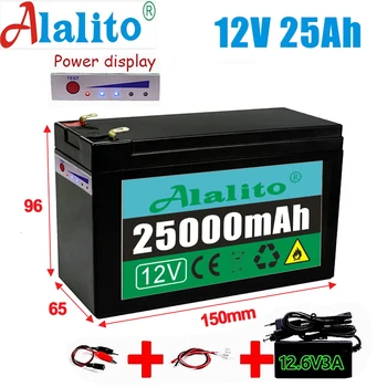 Alalito12V 25000mAh 18650 литиевый аккумулятор встроенный сильноточный 30A BMS для опрыскивателей, аккумулятор для электромобилей + зарядка 12,6 В